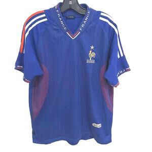 Vintage France National Football Team Jersey Blue & Red Embroided Rooster - M